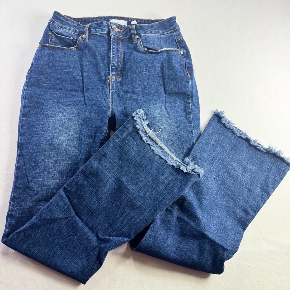 A Loves A Flare Jeans Womens 27/27 Dark Wash High Rise Raw‎ Frayed Hem Denim New